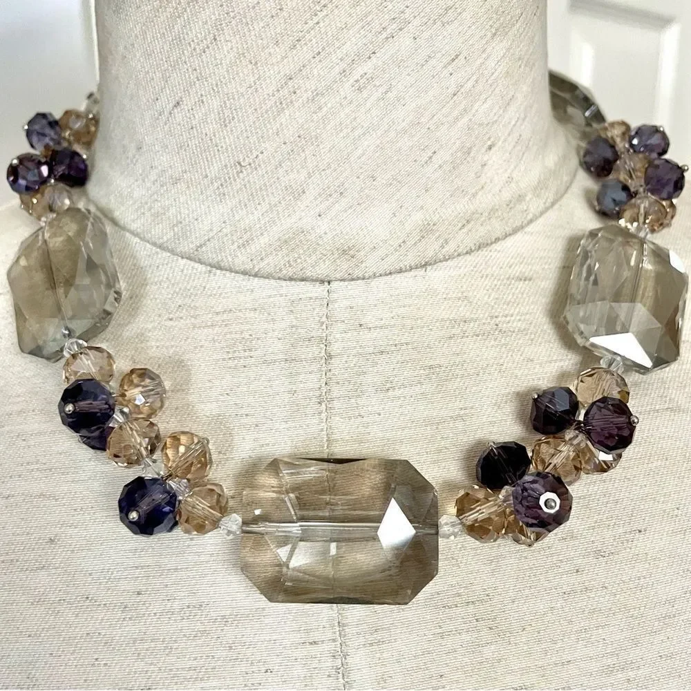 Aurora Borealis gray and purple toned crystal necklace